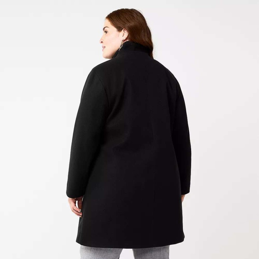 Clothing * | Plus Size Nine West Faux-Wool Car Coat Light Camel