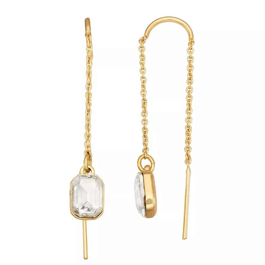 Jewelry * | Nine West Gold Tone Crystal Drop Threader Earrings