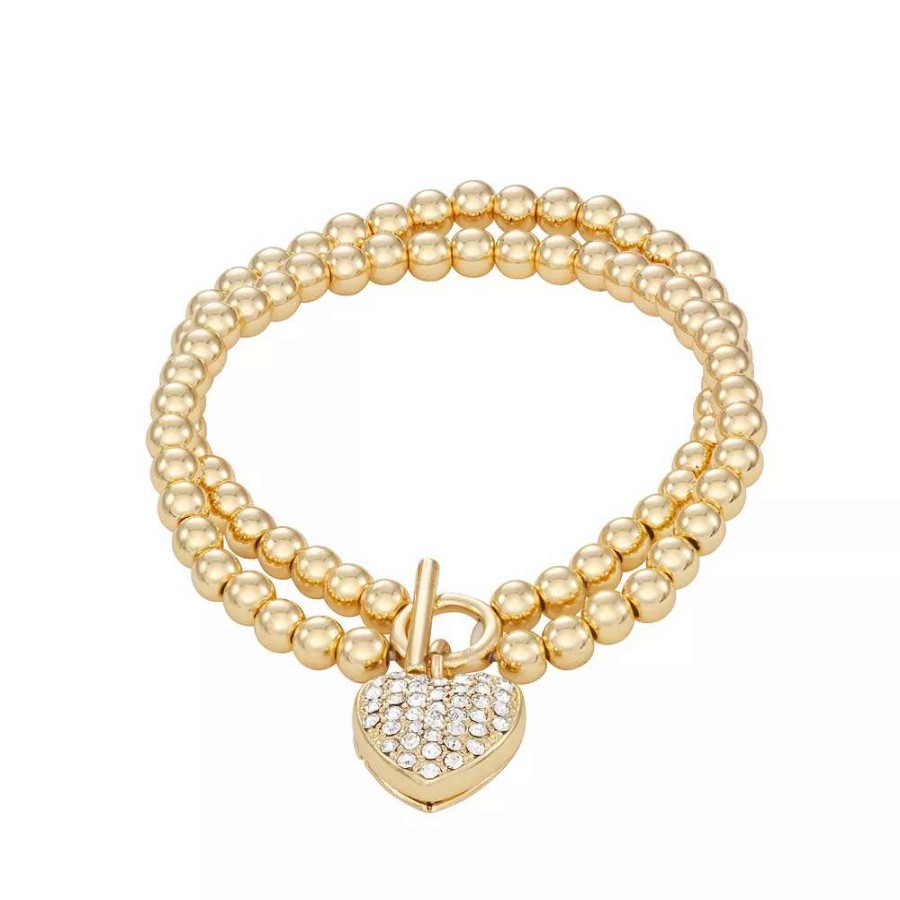 Jewelry * | Nine West Gold Tone Heart Locket Stretch Bracelet