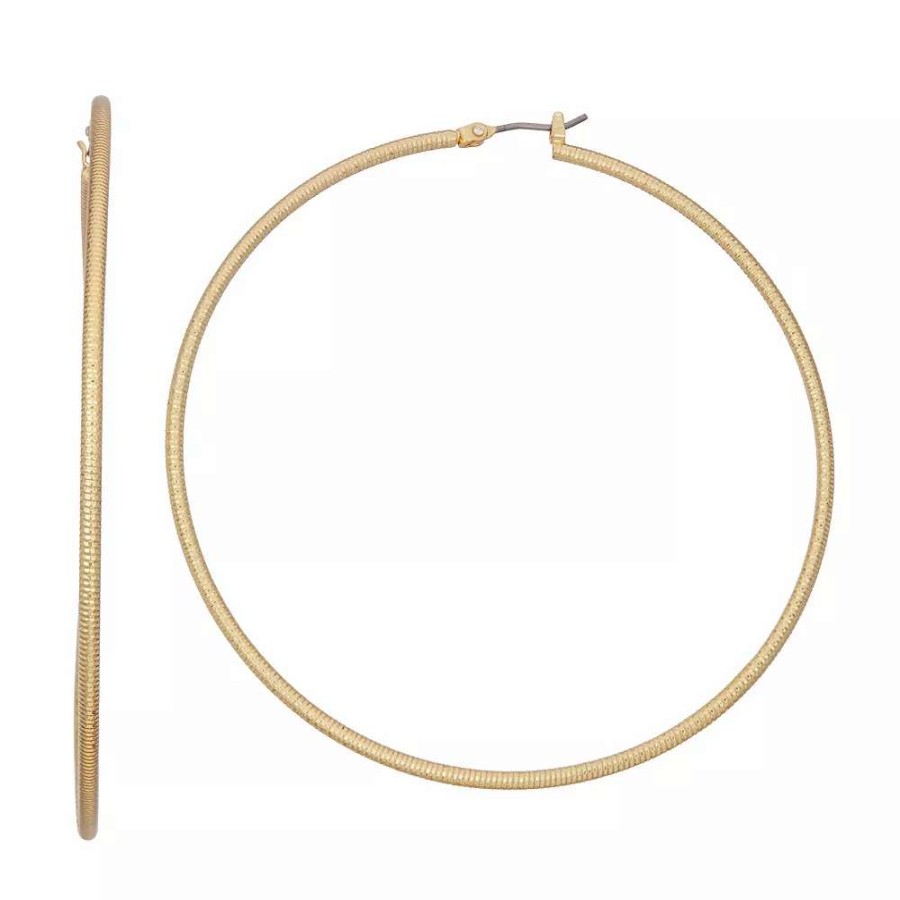 Jewelry * | Nine West Gold Tone Large Textured Hoop Earrings