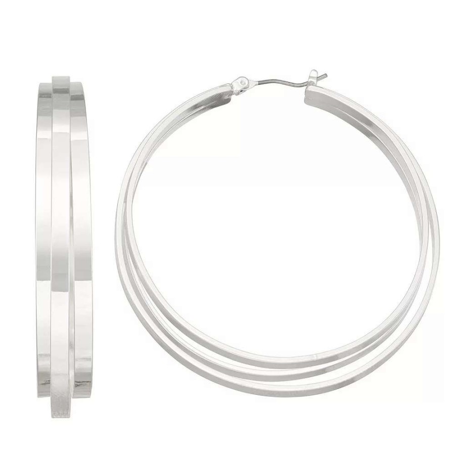 Jewelry * | Nine West Silver Tone Large Layered Hoop Earrings