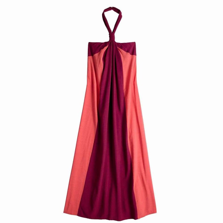 Clothing * | Petite Nine West Halter Neck Colorblock Maxi Dress