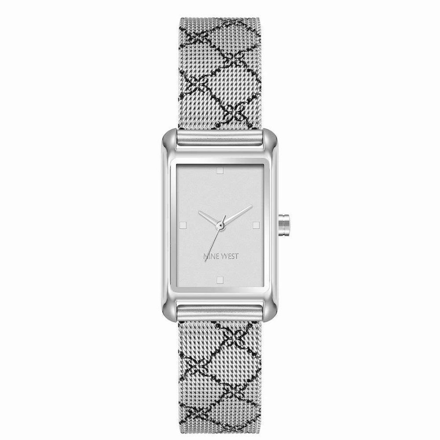 Watches * | Nine West Women'S Silver Tone Metal Mesh Watch