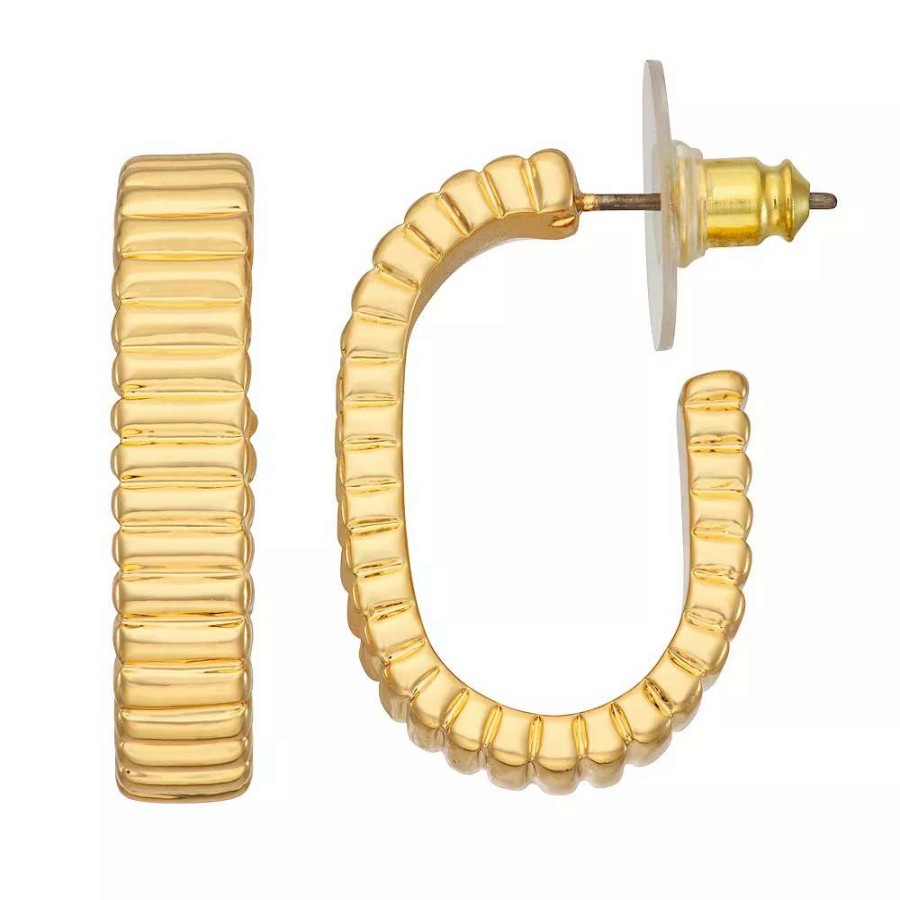 Jewelry * | Nine West Gold Tone Textured Hoop Earrings