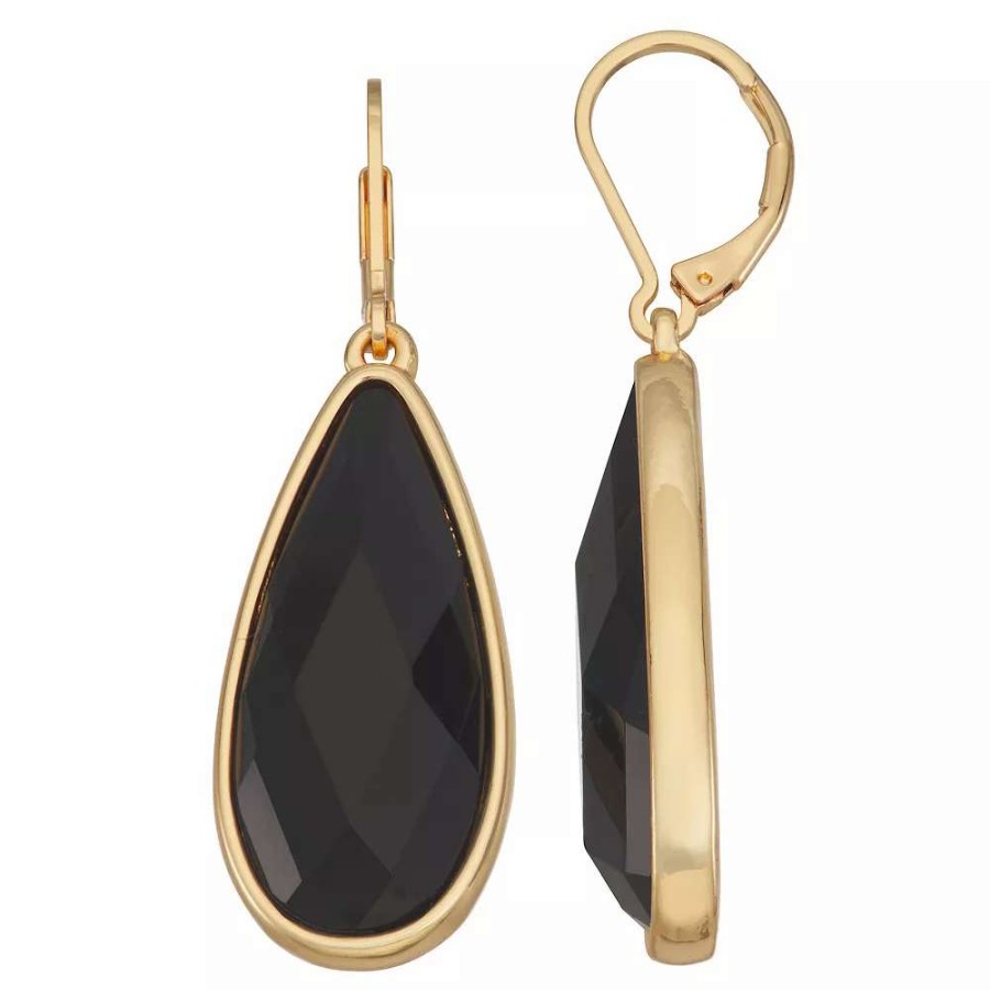 Jewelry * | Nine West Gold Tone Black Teardrop Earrings