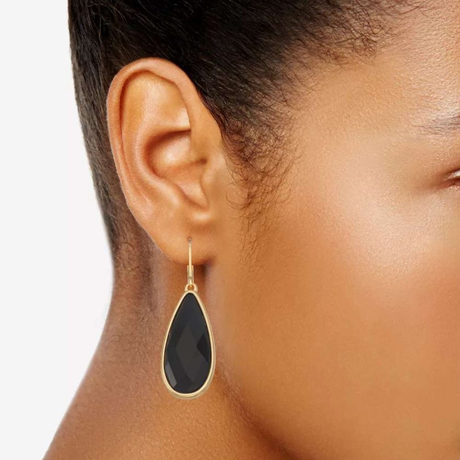 Jewelry * | Nine West Gold Tone Black Teardrop Earrings