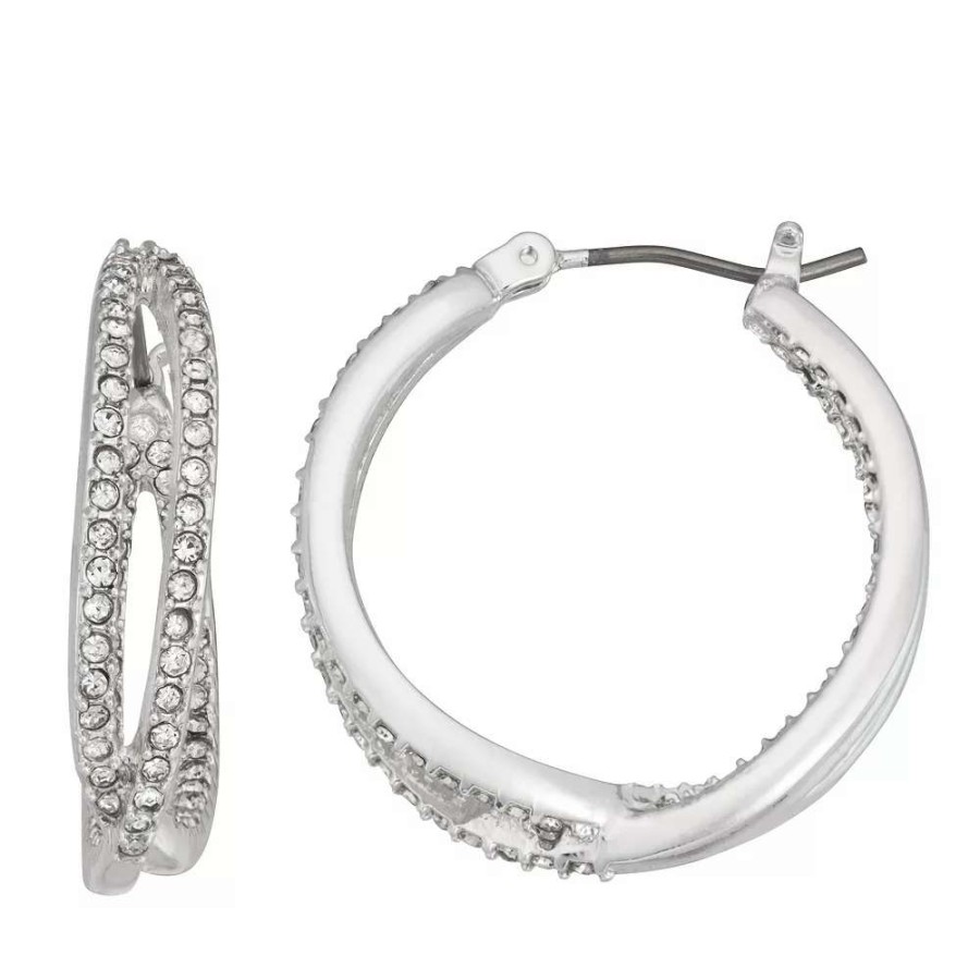 Jewelry * | Nine West Simulated Crystal Crossed Hoop Earrings