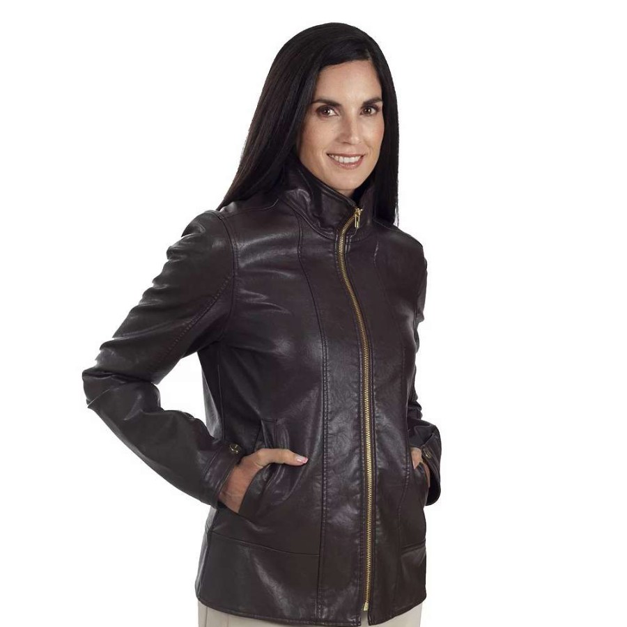 Clothing * | Women'S Nine West Classic Faux-Leather Biker Jacket