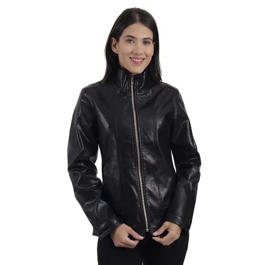 Clothing * | Women'S Nine West Classic Faux-Leather Biker Jacket