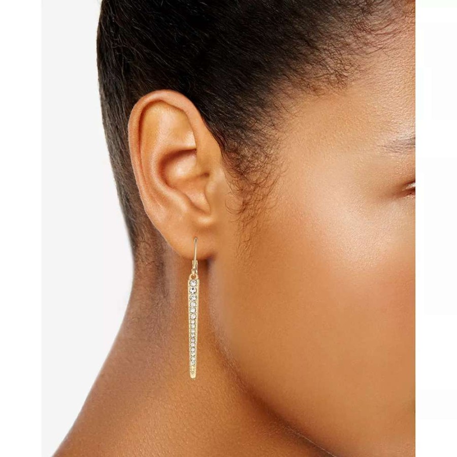 Jewelry * | Nine West Gold Tone Simulated Crystal Linear Drop Earrings