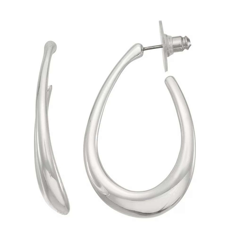 Jewelry * | Nine West Silver Tone Elongated Hoop Earrings