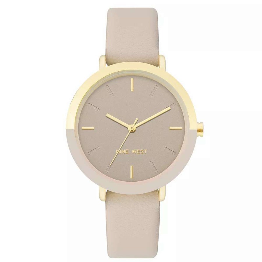 Watches * | Nine West Women'S Faux Leather Strap Watch With Two Tone Case