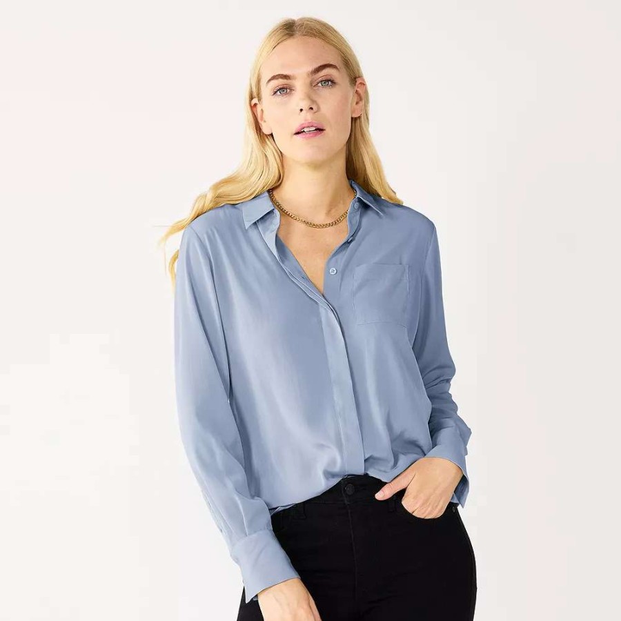 Clothing * | Women'S Nine West Drapey Button Down Shirt