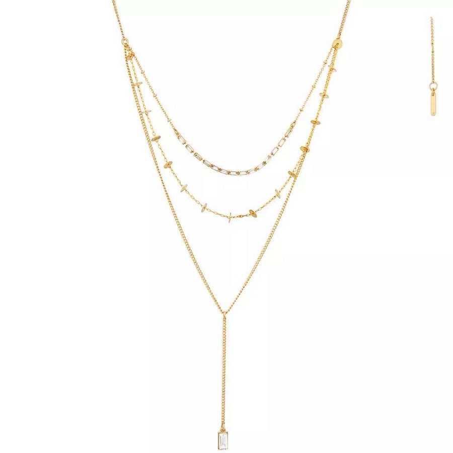 Jewelry * | Nine West Gold Tone Crystal Triple-Row Layered Y-Necklace