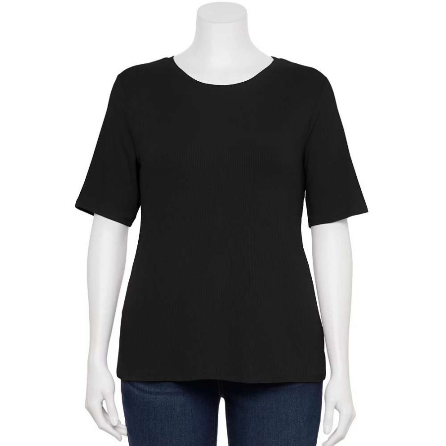 Clothing * | Plus Size Nine West Essential Fitted Elbow-Sleeve Tee