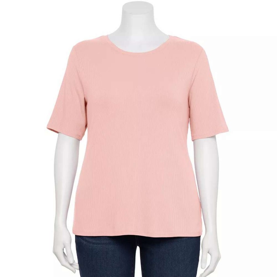 Clothing * | Plus Size Nine West Essential Fitted Elbow-Sleeve Tee