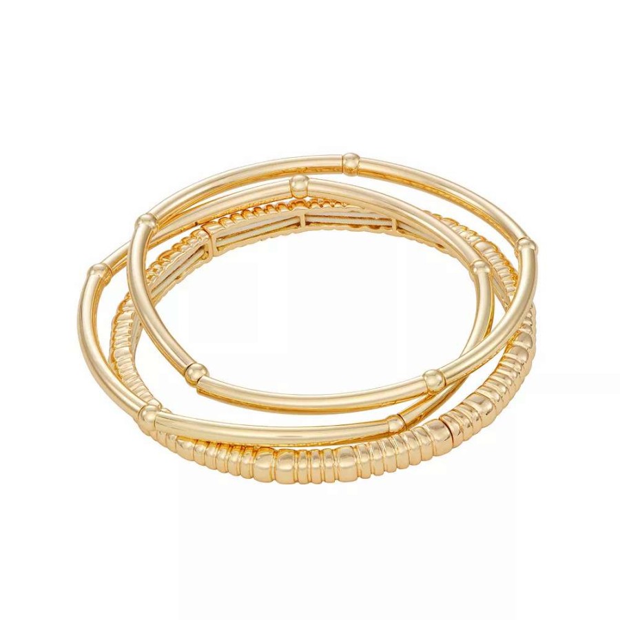 Jewelry * | Nine West Gold Tone 3 Row Stretch Bracelet