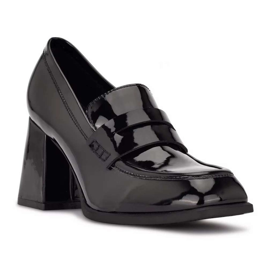 Shoes * | Nine West Zest Women'S Heeled Loafers Black Patent