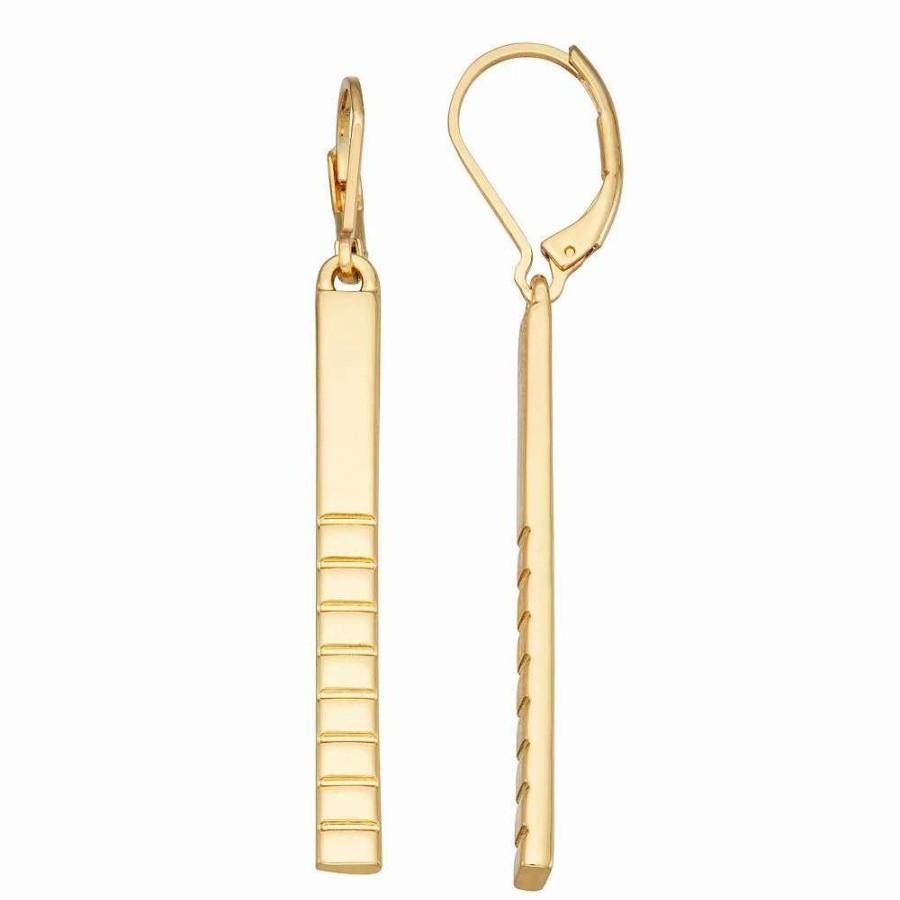 Jewelry * | Nine West Gold Tone Textured Bar Drop Earrings