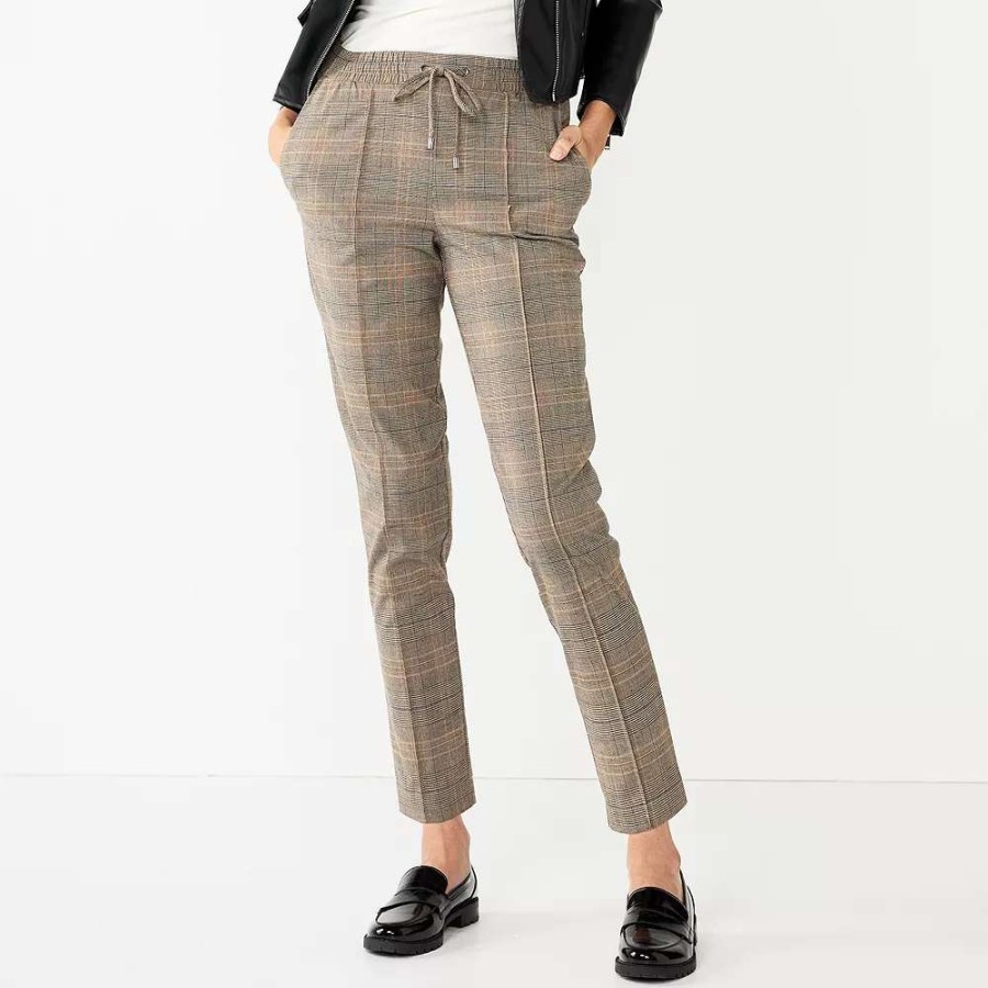 Clothing * | Women'S Nine West Line Plaid Pintuck Jogger Pants