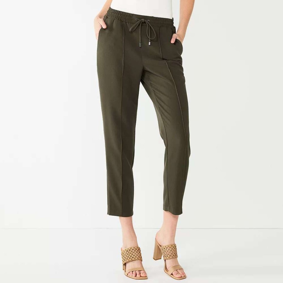 Clothing * | Women'S Nine West Line Plaid Pintuck Jogger Pants