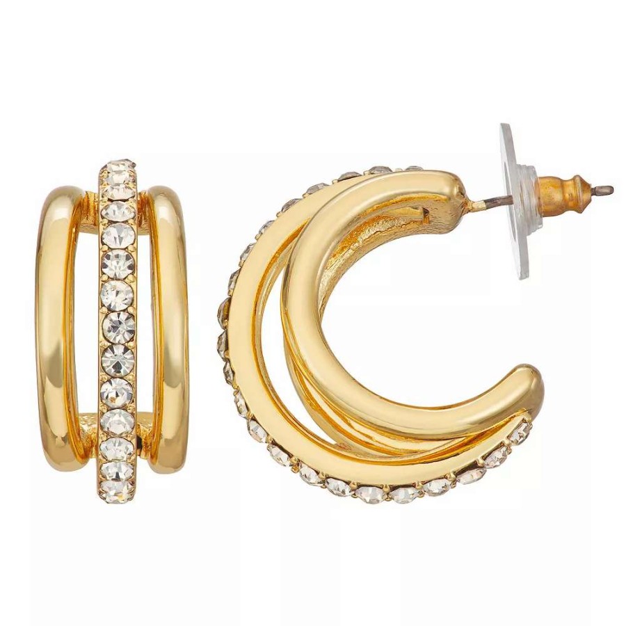 Jewelry * | Nine West Gold Tone Triple Ring Hoop Earrings