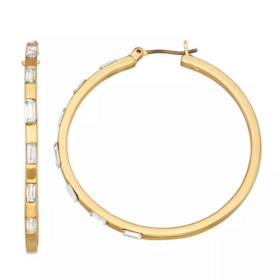 Jewelry * | Nine West Gold Tone Crystal Baguette-Studded Hoop Earrings