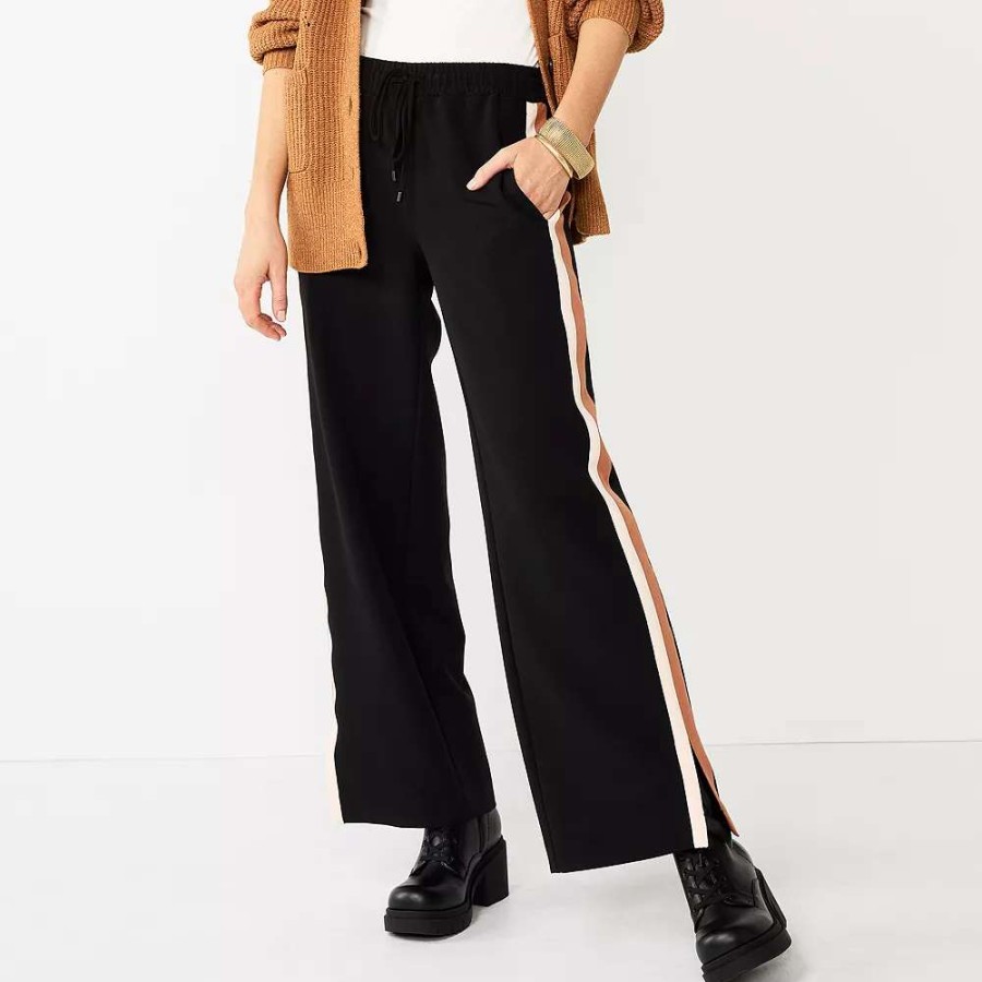 Clothing * | Women'S Nine West Side-Stripe Wide-Leg Pants