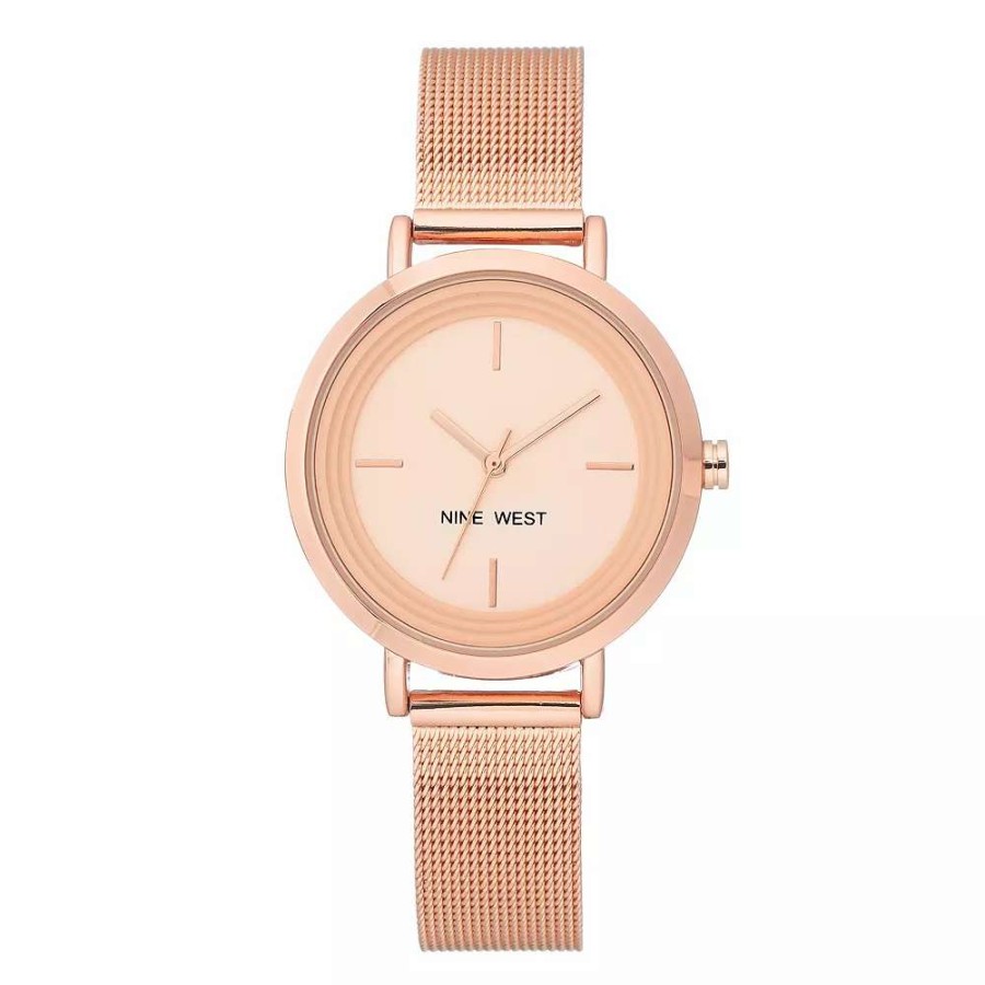 Watches * | Nine West Women'S Rose Gold Tone Mesh Bracelet Watch