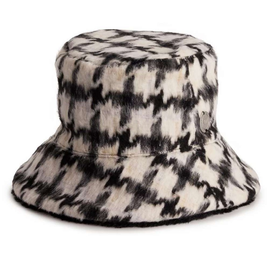 Accessories * | Women'S Nine West Reversible Houndstooth Faux Fur Bucket Hat