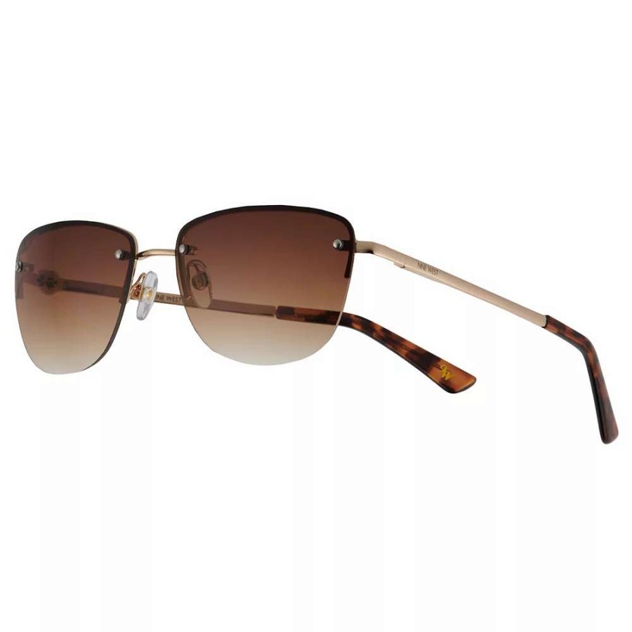 Accessories * | Women'S Nine West 57Mm Gold Frame Semi-Rimless Rectangle Sunglasses