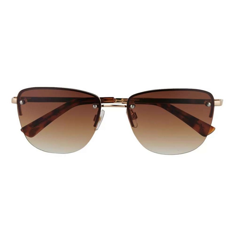 Accessories * | Women'S Nine West 57Mm Gold Frame Semi-Rimless Rectangle Sunglasses