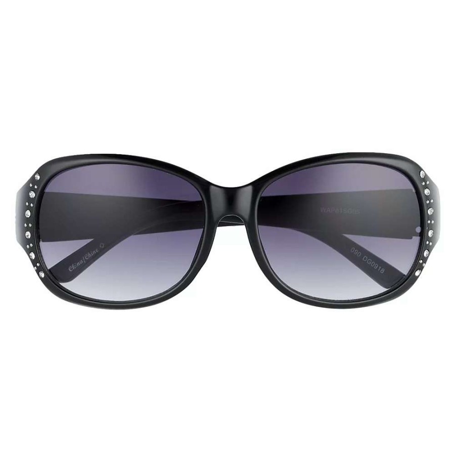 Accessories * | Women'S Nine West 58Mm Rectangle Sunglasses With Simulated Crystal & Stud Details