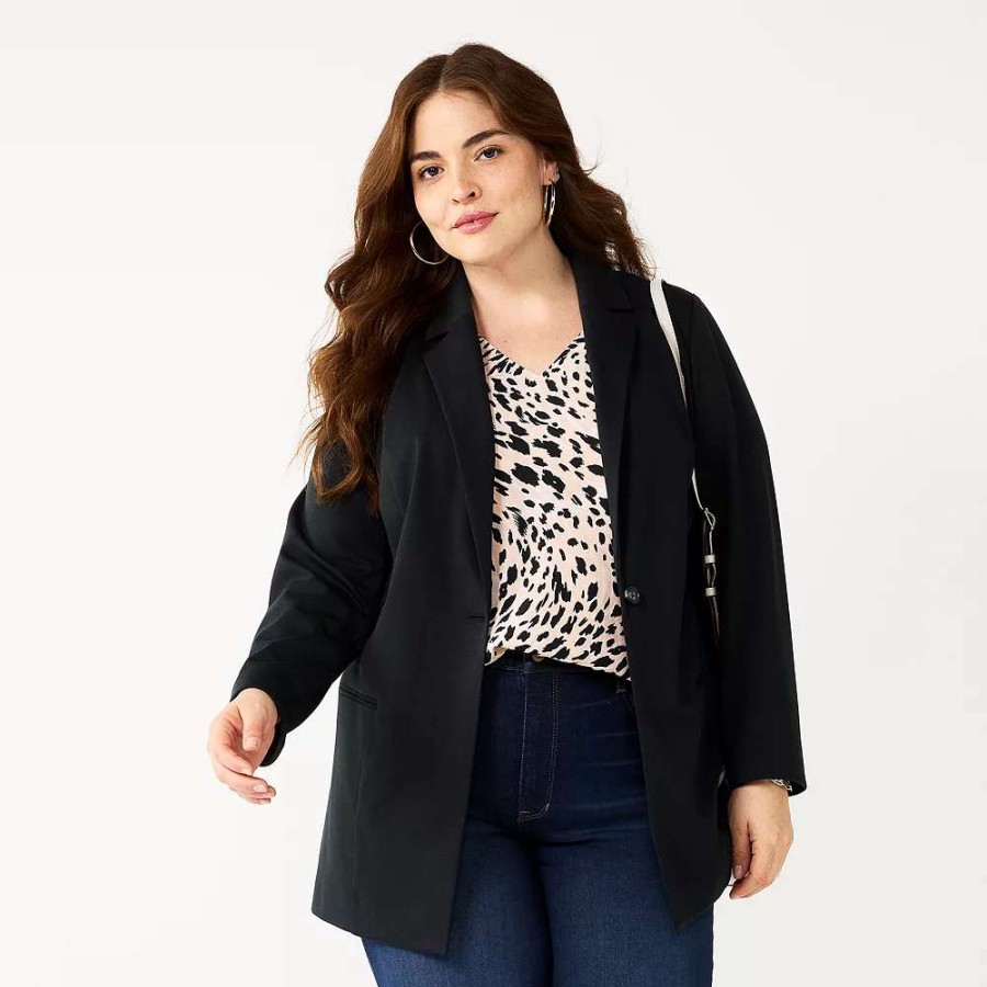 Clothing * | Plus Size Nine West Relaxed Knit Blazer