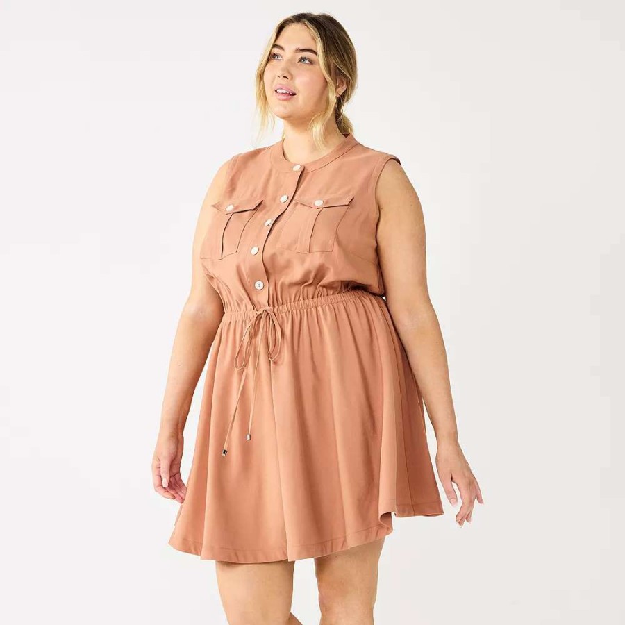 Clothing * | Plus Size Nine West Sleeveless Fit & Flare Utility Dress