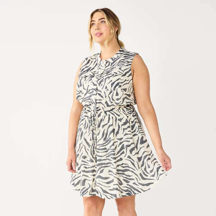 Clothing * | Plus Size Nine West Sleeveless Fit & Flare Utility Dress