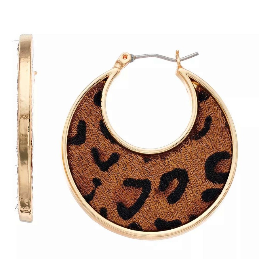 Jewelry * | Nine West Cheetah Print Hoop Earrings