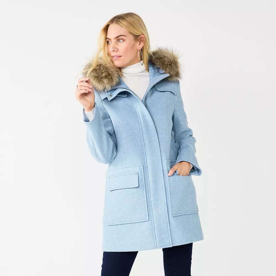 Clothing * | Women'S Nine West Faux-Fur Hood Quilted Duffle Coat