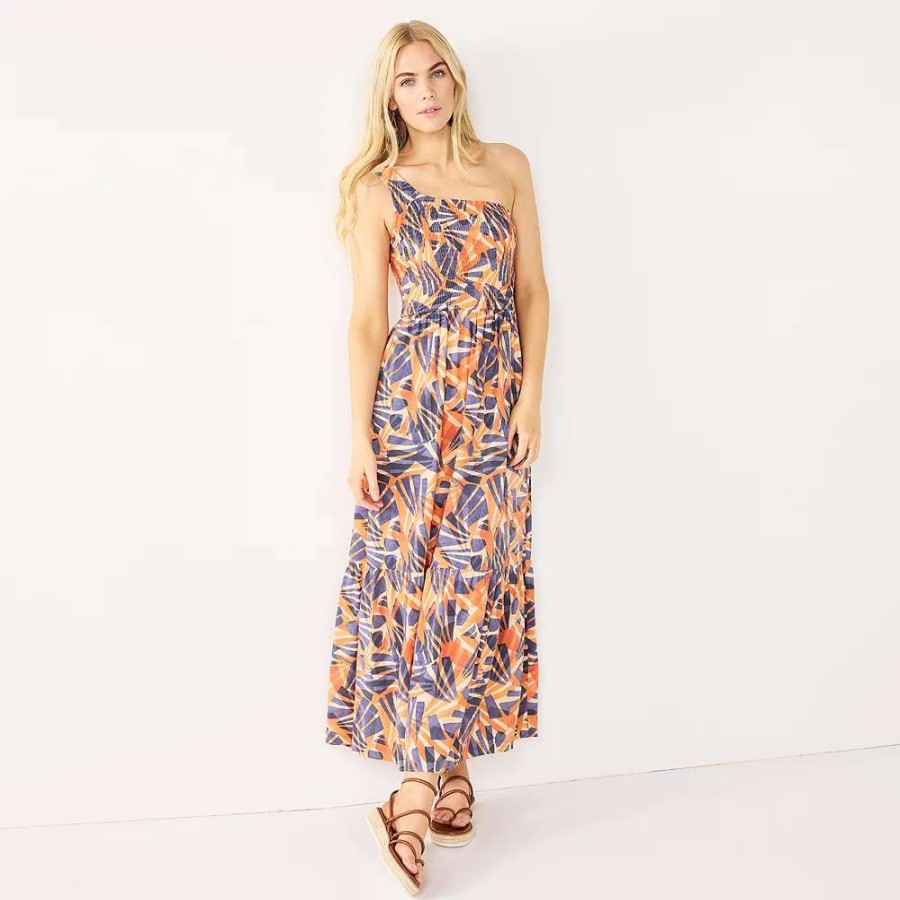 Clothing * | Women'S Nine West One-Shoulder Smocked Maxi Dress