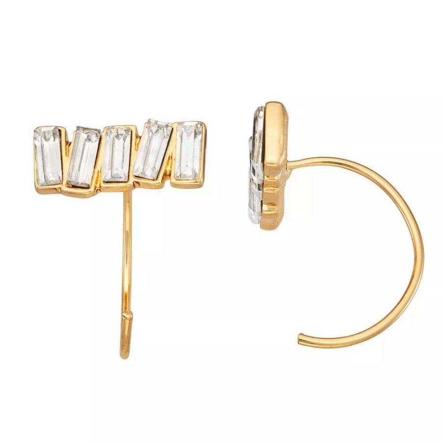 Jewelry * | Nine West Gold Tone Crystal Cluster Mini Threader Earrings