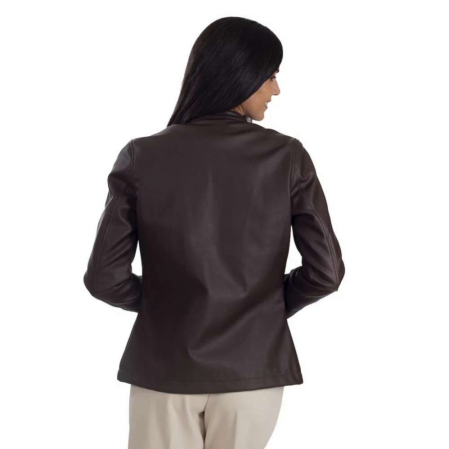 Clothing * | Women'S Nine West Cafe Faux-Leather Racer Jacket Brown