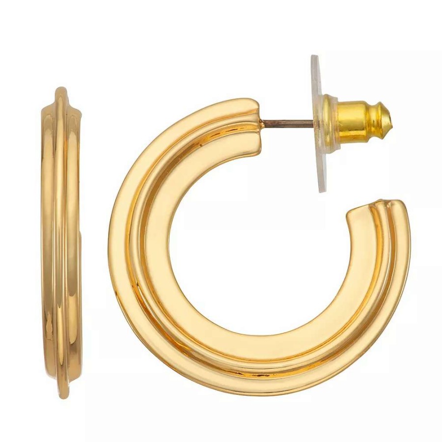 Jewelry * | Nine West Gold Tone Layered Cross Hoop Earrings