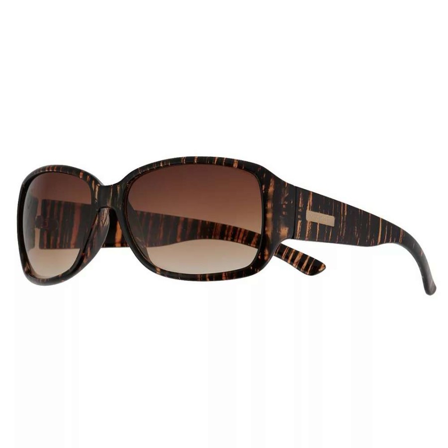 Accessories * | Women'S Nine West 58Mm Brown Striated Plastic Rectangle Sunglasses