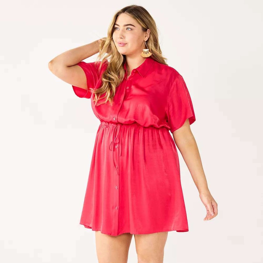 Clothing * | Plus Size Nine West Dolman-Sleeve Shirt Dress