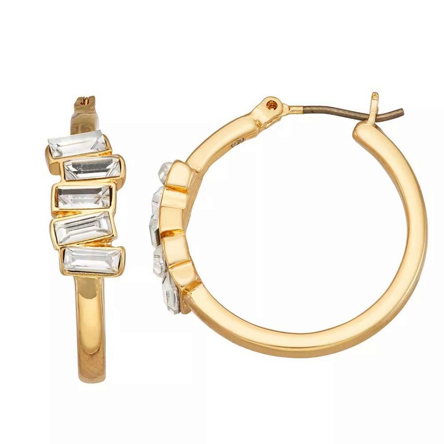 Jewelry * | Nine West Gold Tone Crystal Baguette Cluster Hoop Earrings