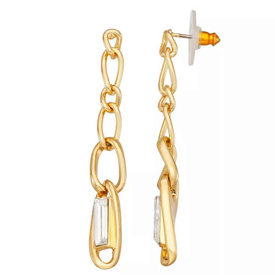 Jewelry * | Nine West Gold Tone Crystal Linear Chain Drop Earrings