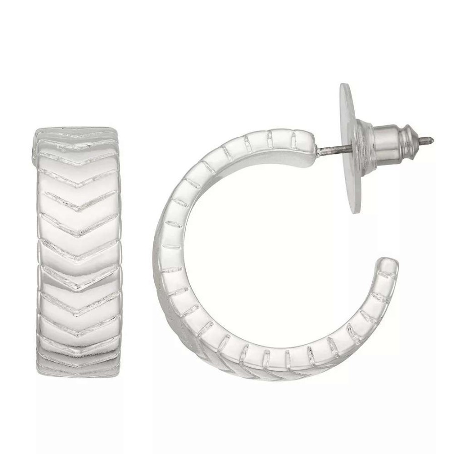 Jewelry * | Nine West Silver Tone V Texture Hoop Earrings