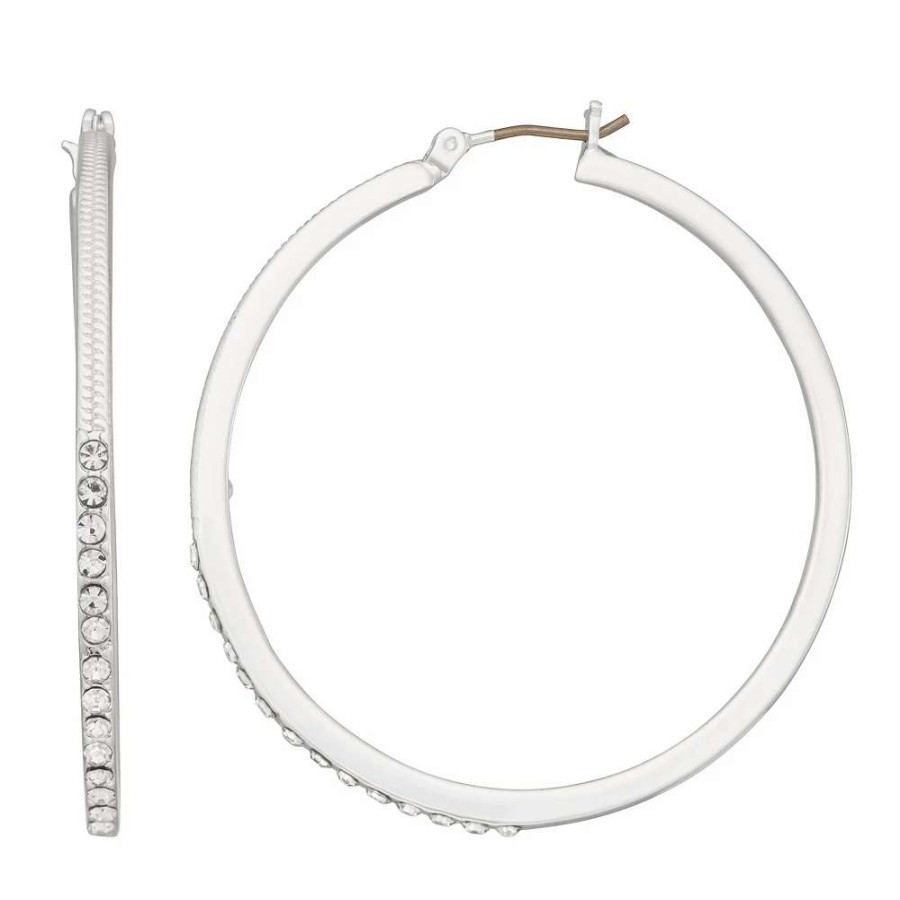 Jewelry * | Nine West Silver Tone Pave Click It Hoop Earrings