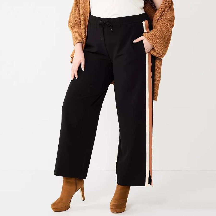 Clothing * | Plus Size Nine West Side-Stripe Pull-On Wide-Leg Pants