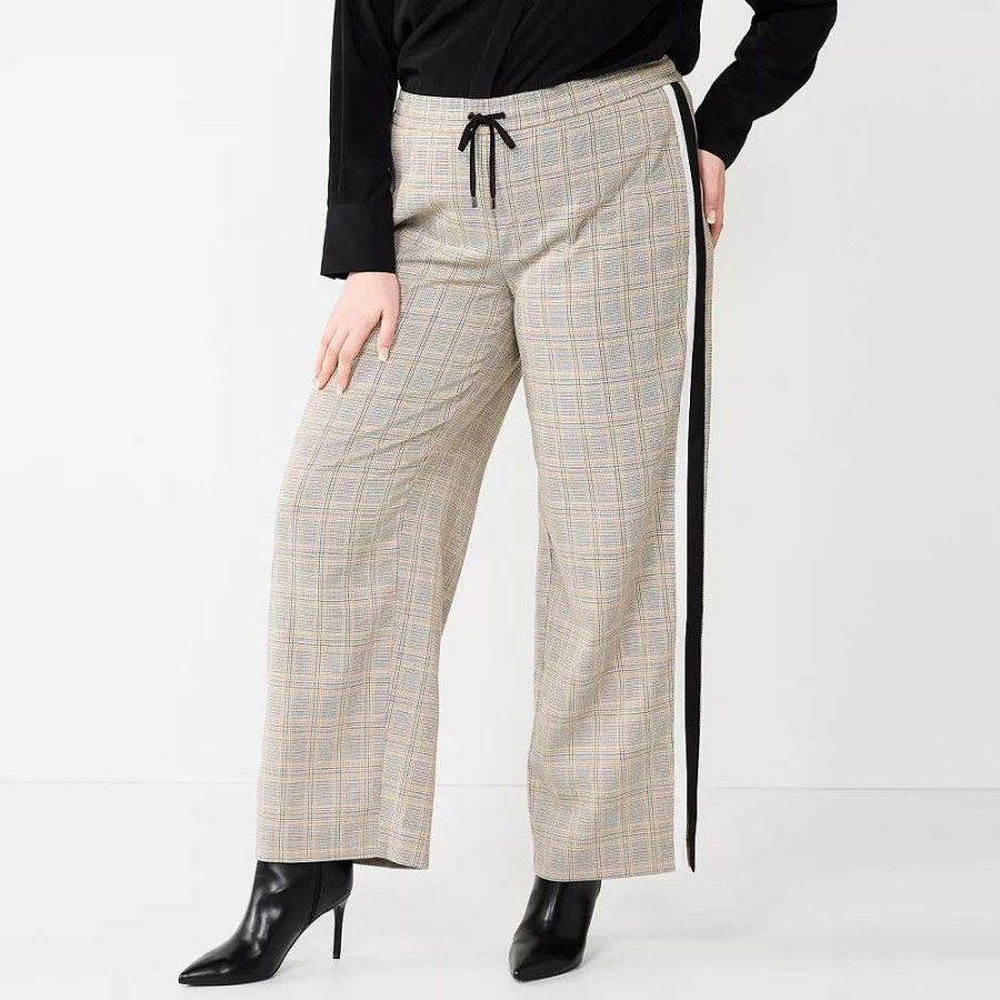 Clothing * | Plus Size Nine West Side-Stripe Pull-On Wide-Leg Pants